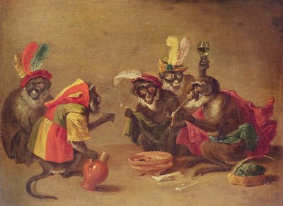 サルの喫煙と飲酒 作： David Teniers the Younger